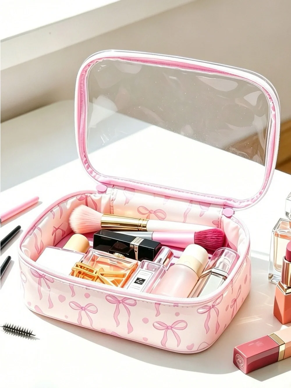 Zenana COQUETTE BOW TRANSPARENT COSMETIC BAG